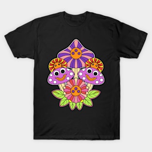 Flowers and mushrooms, psychedelic trippy colorful T-Shirt